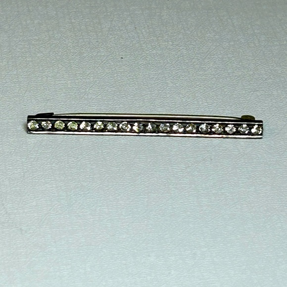 Vintage Classic Sterling Silver 925 Paste Bar Brooch Pin Clear Rhinestone - Picture 1 of 6